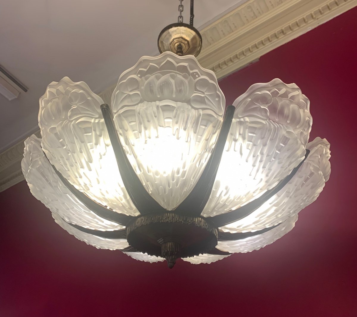Important Chandelier Lustrerie Bruxelloise And Vsl With 9 Plates-photo-2