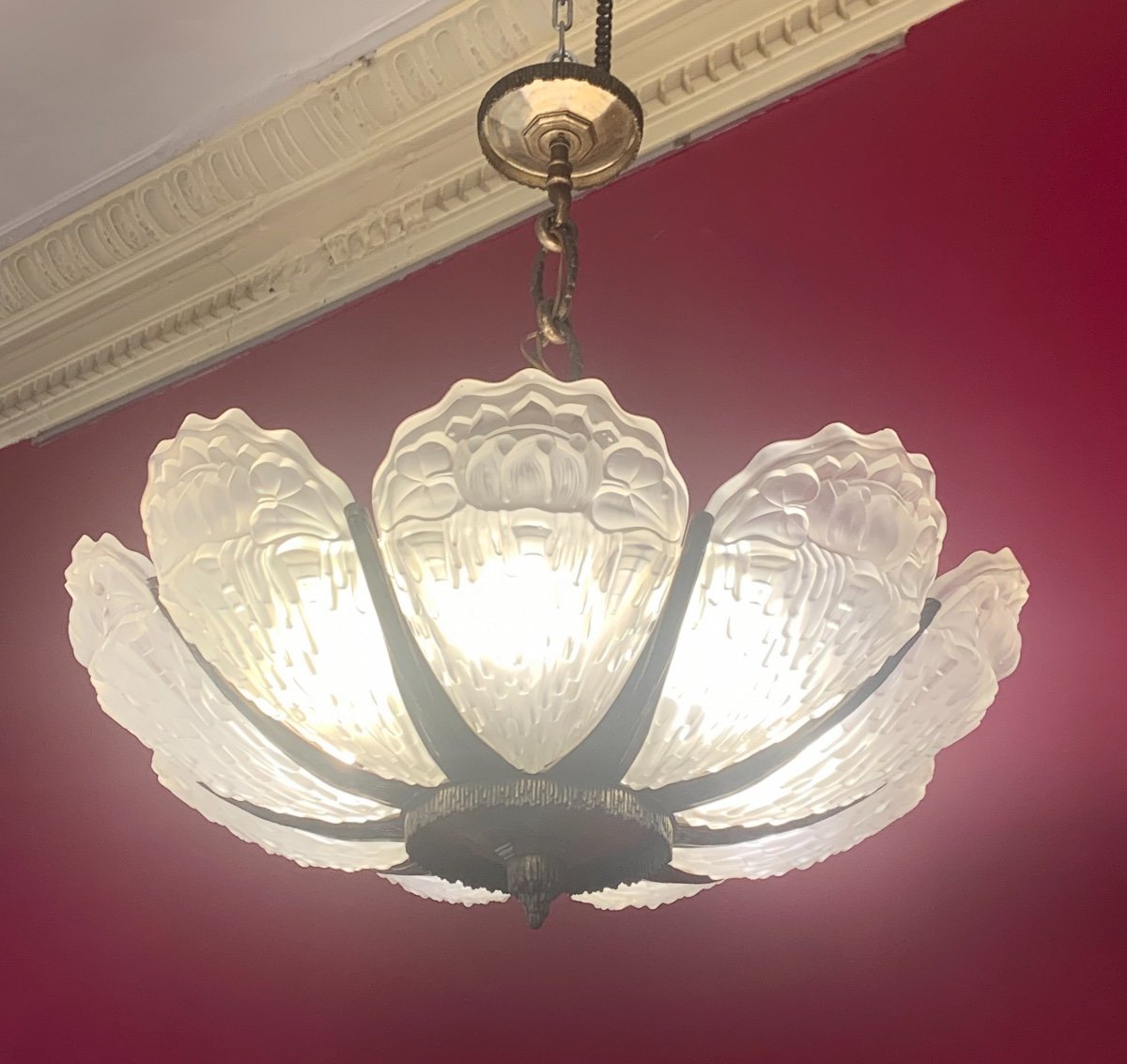 Important Chandelier Lustrerie Bruxelloise And Vsl With 9 Plates-photo-3