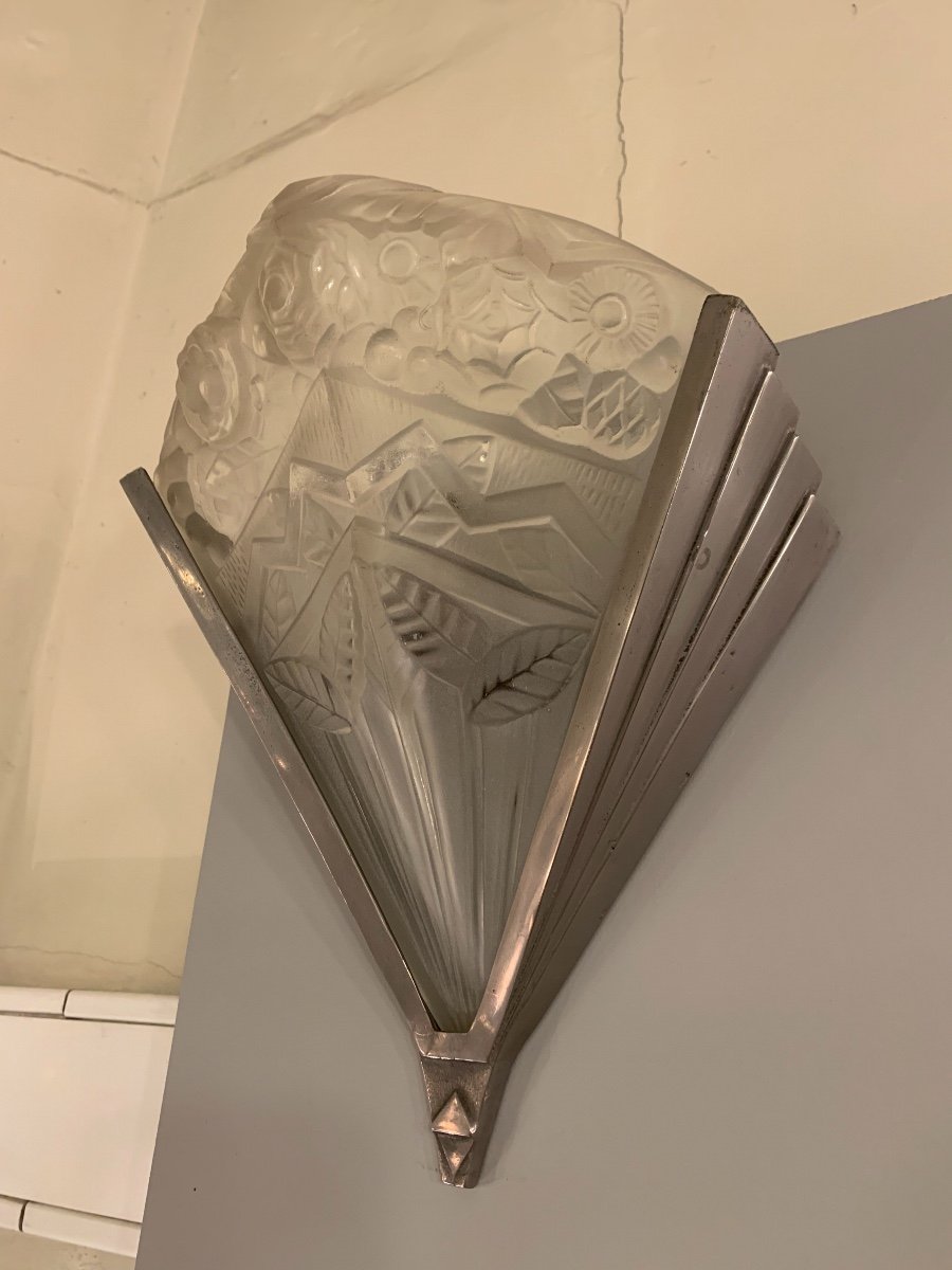 Pair Of Art Deco Noverdy Sconces (art Deco 1930 Wall Sconce - Silver)-photo-6