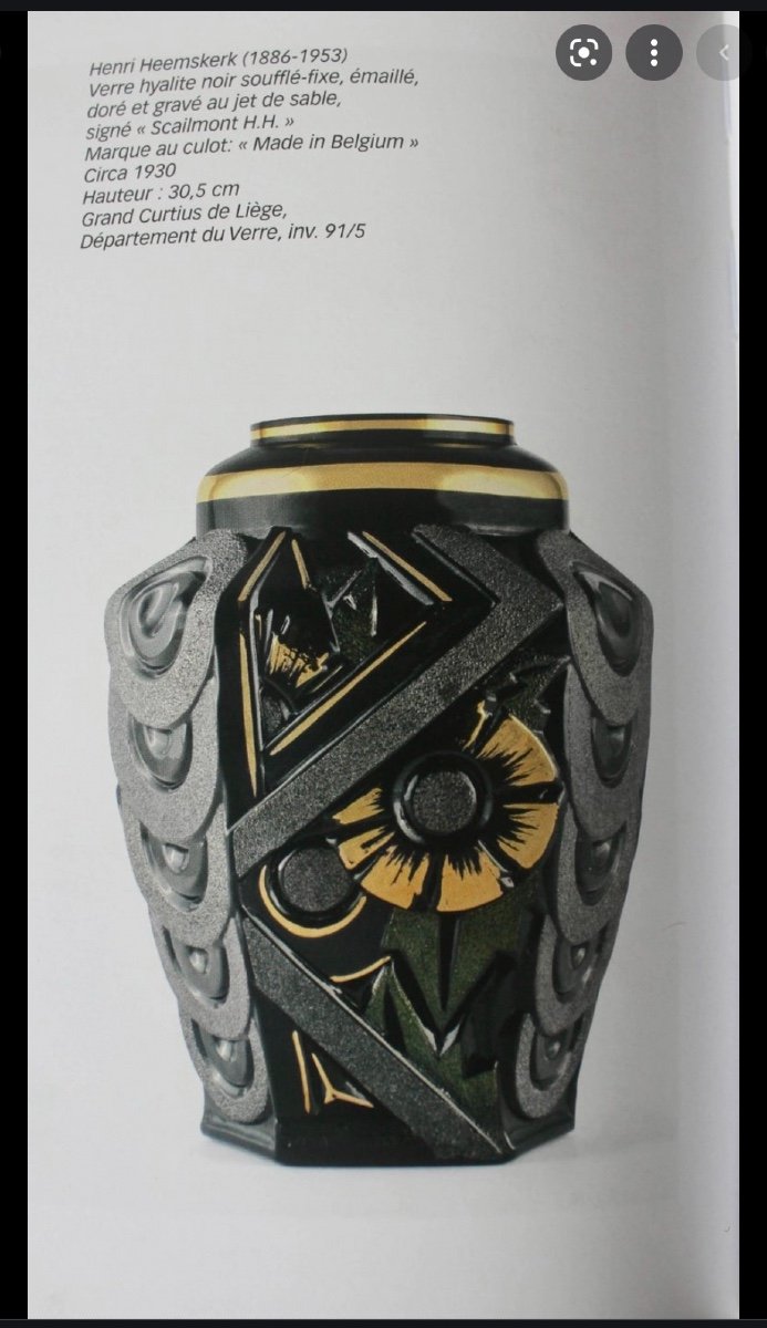 Splendid Art Deco Henri Heemskerk Vase In Black Hyalite Glass Signed (art Deco Vases 1930)-photo-7