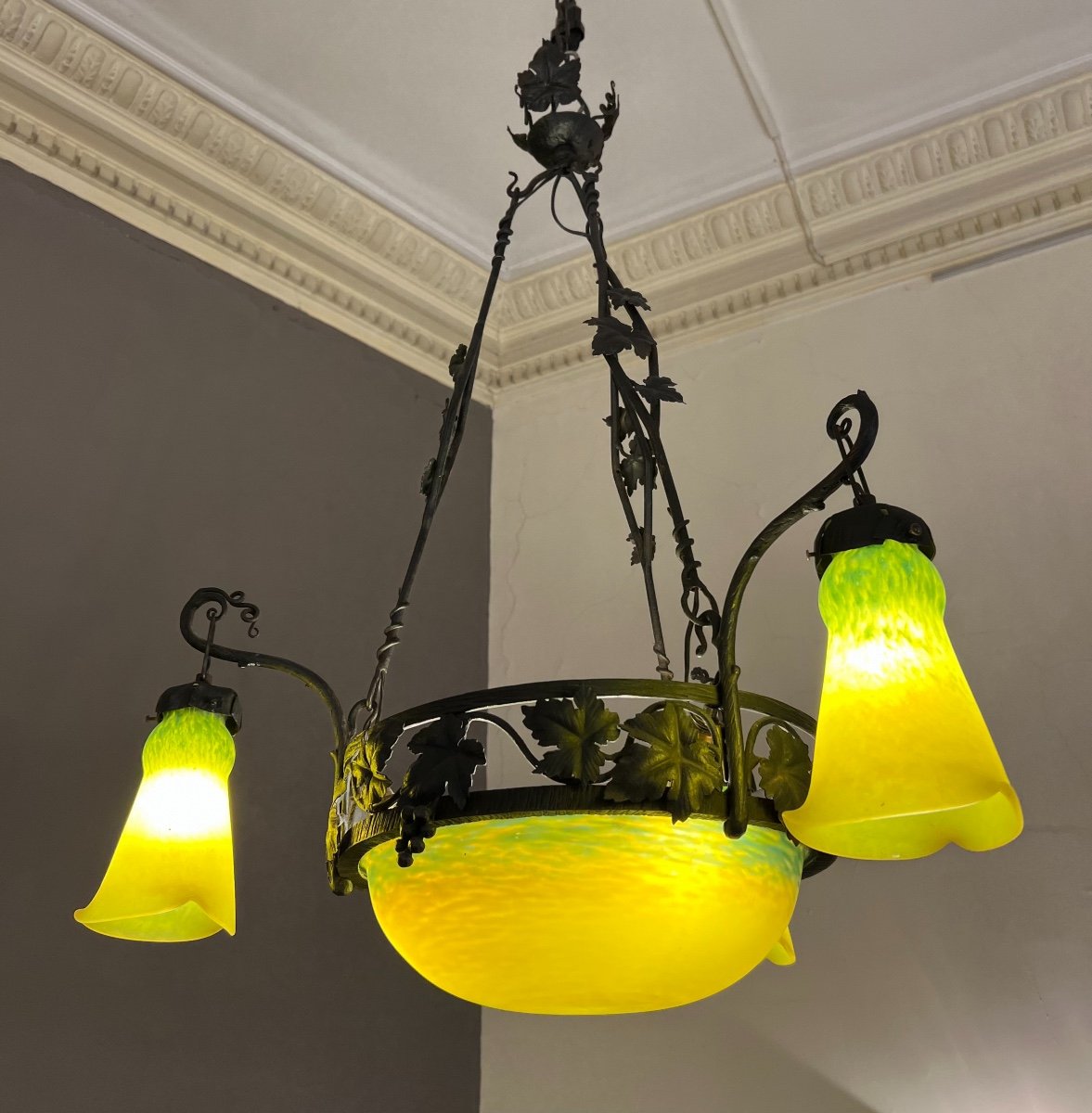 Art Nouveau / Art Deco Transition Chandelier Signed André Delatte Nancy (chandeliers - Suspension)-photo-2