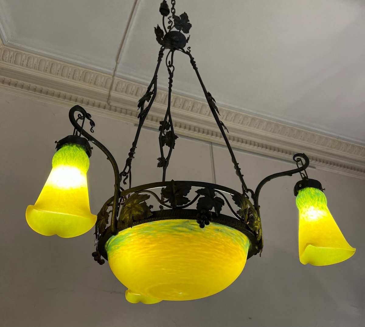 Art Nouveau / Art Deco Transition Chandelier Signed André Delatte Nancy (chandeliers - Suspension)-photo-3