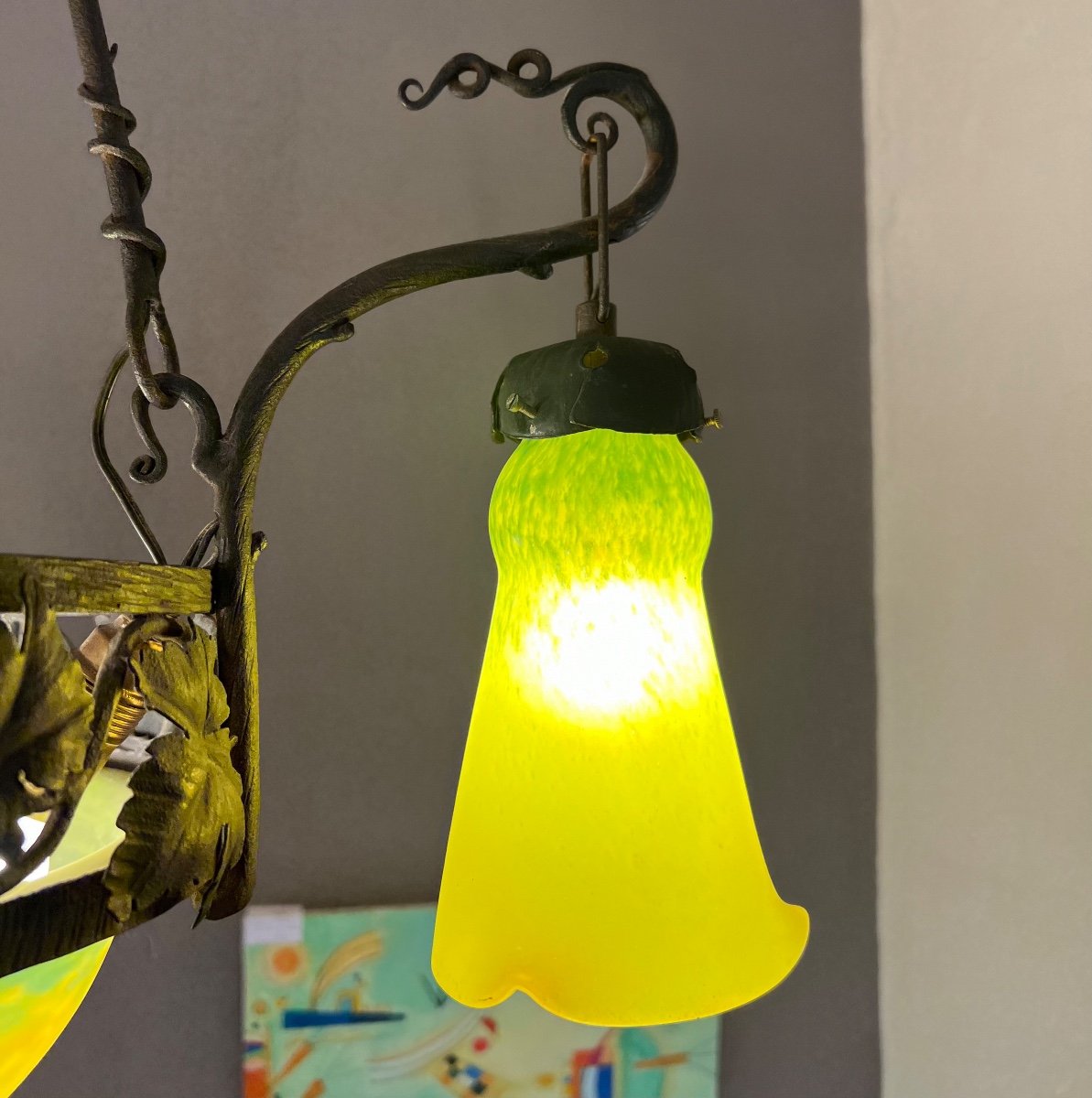 Art Nouveau / Art Deco Transition Chandelier Signed André Delatte Nancy (chandeliers - Suspension)-photo-4