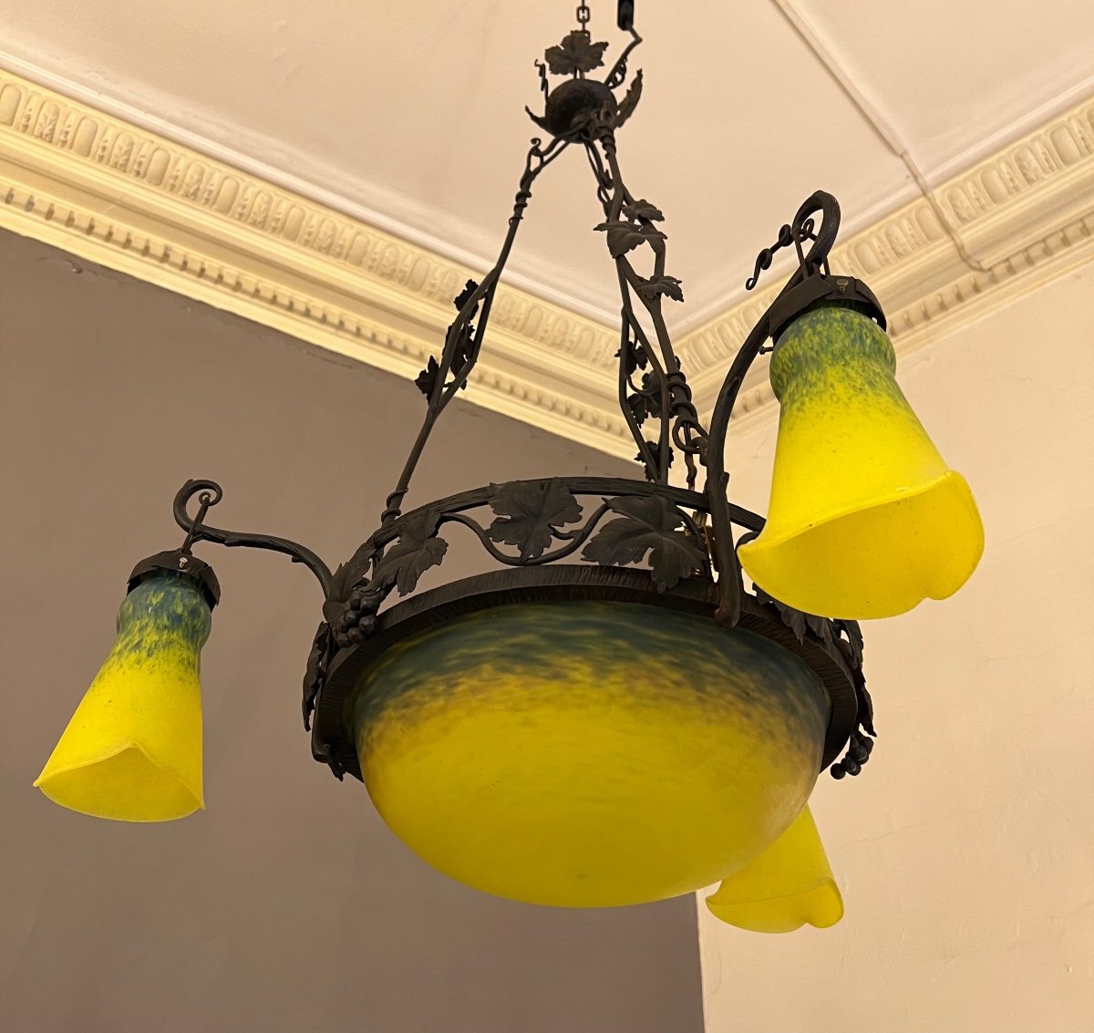 Art Nouveau / Art Deco Transition Chandelier Signed André Delatte Nancy (chandeliers - Suspension)-photo-6