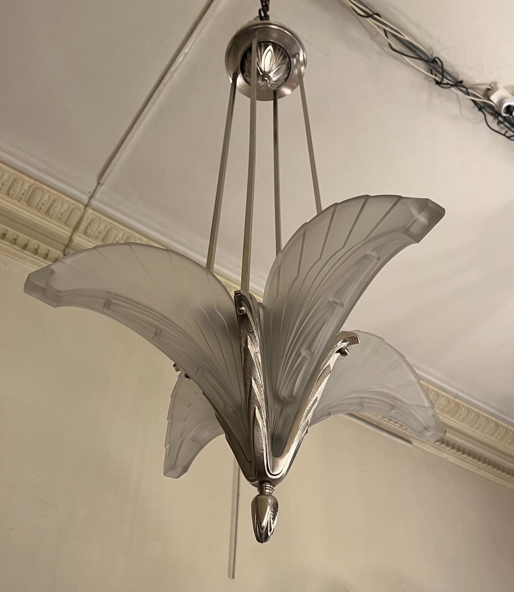Superbe Lustre Art Déco Cornets «  Plumes » France 1930 ( Lustres / Suspension Art Deco 1930 ) -photo-7