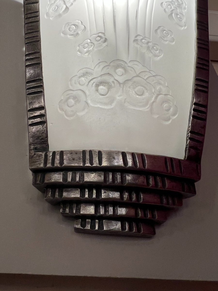 Superb Pair Of Art Deco "floral Bouquet" Sconces Signed Müller Frères (art Deco Sconce)-photo-3