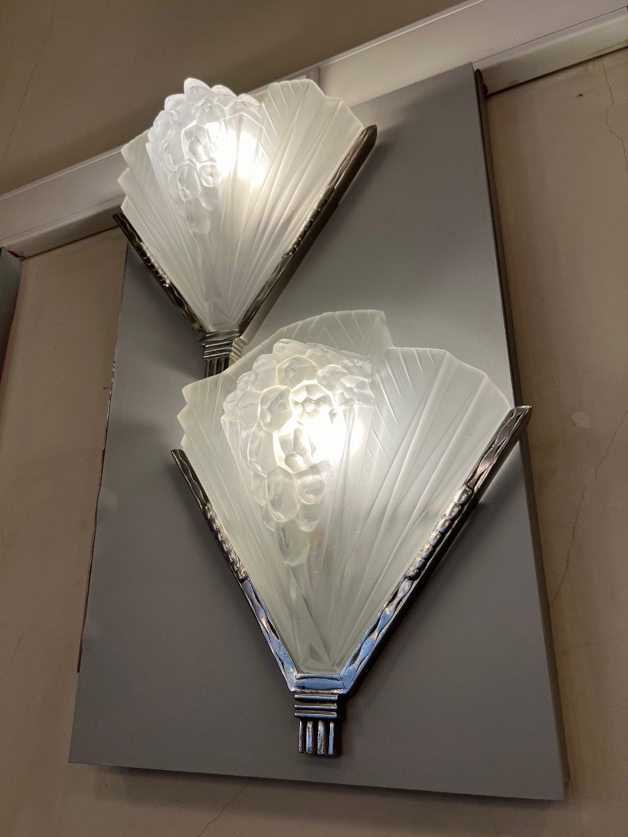 Rare And Important Pair Of Art Deco Wall Lamps Signed Petitot France (art Deco Wall Lamp 1930)-photo-4