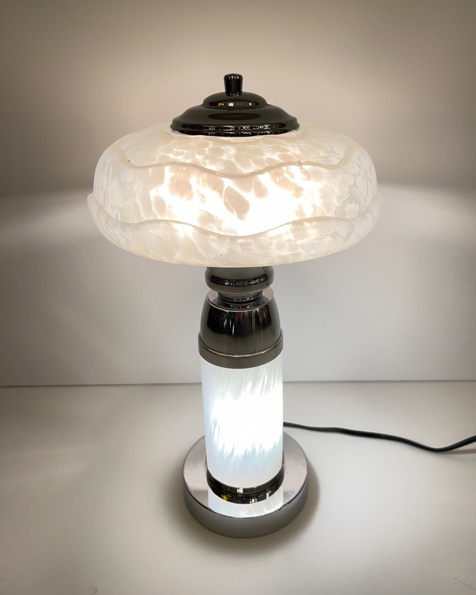 Rare Lampe De Bureau / De Table Art Déco Moderniste Verrerie De Clichy ( Lampe Art Deco 1930 ) -photo-2