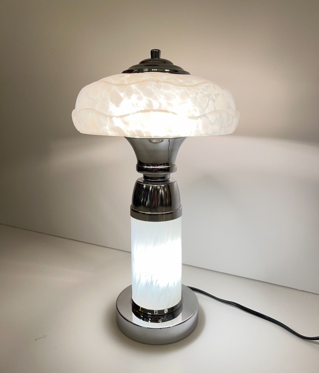 Rare Lampe De Bureau / De Table Art Déco Moderniste Verrerie De Clichy ( Lampe Art Deco 1930 ) -photo-5