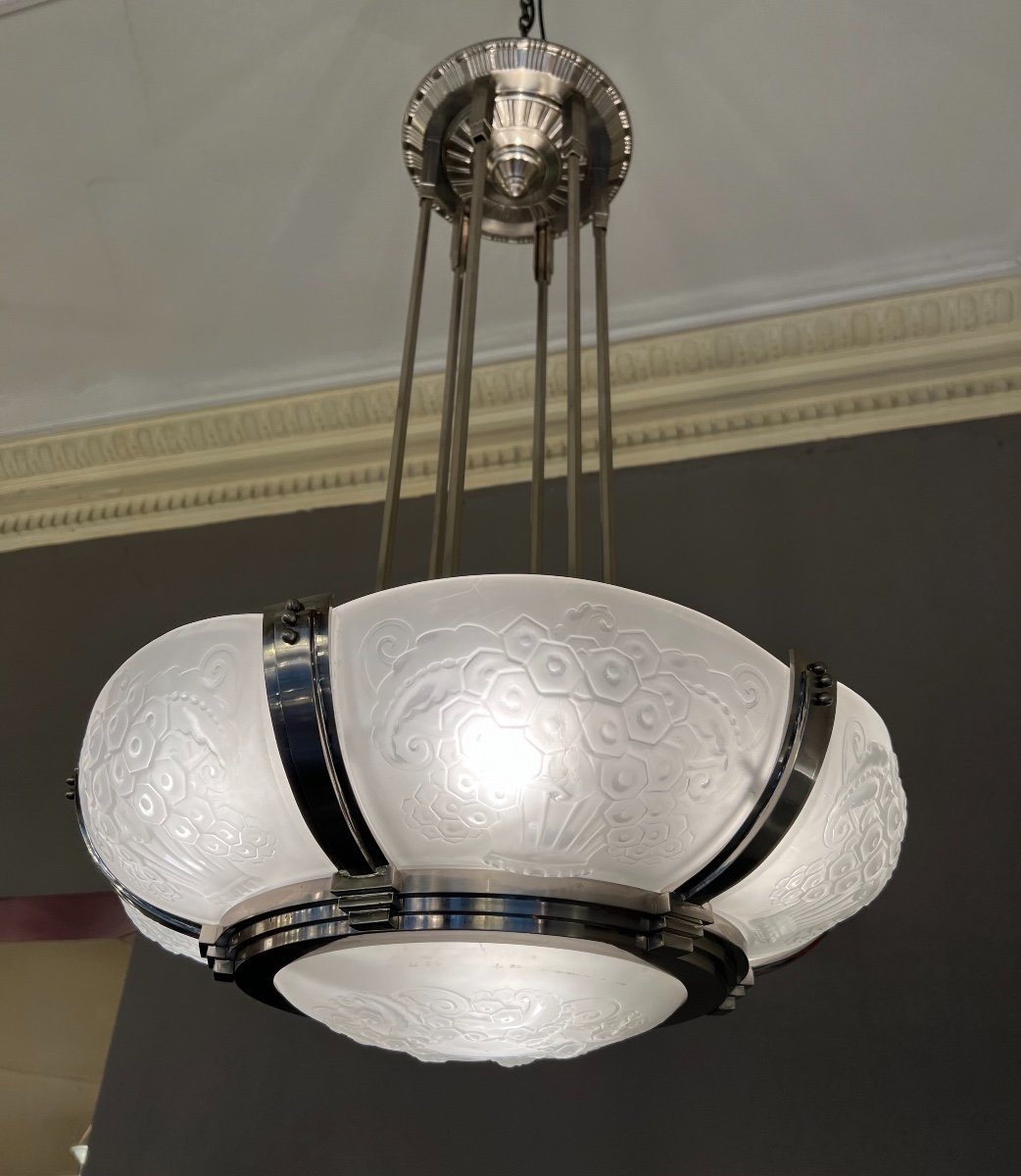 Exceptionnel Lustre Art Déco H. Petitot Et Müller  Frères Signé ( Lustres Art Deco 1930 ) -photo-1