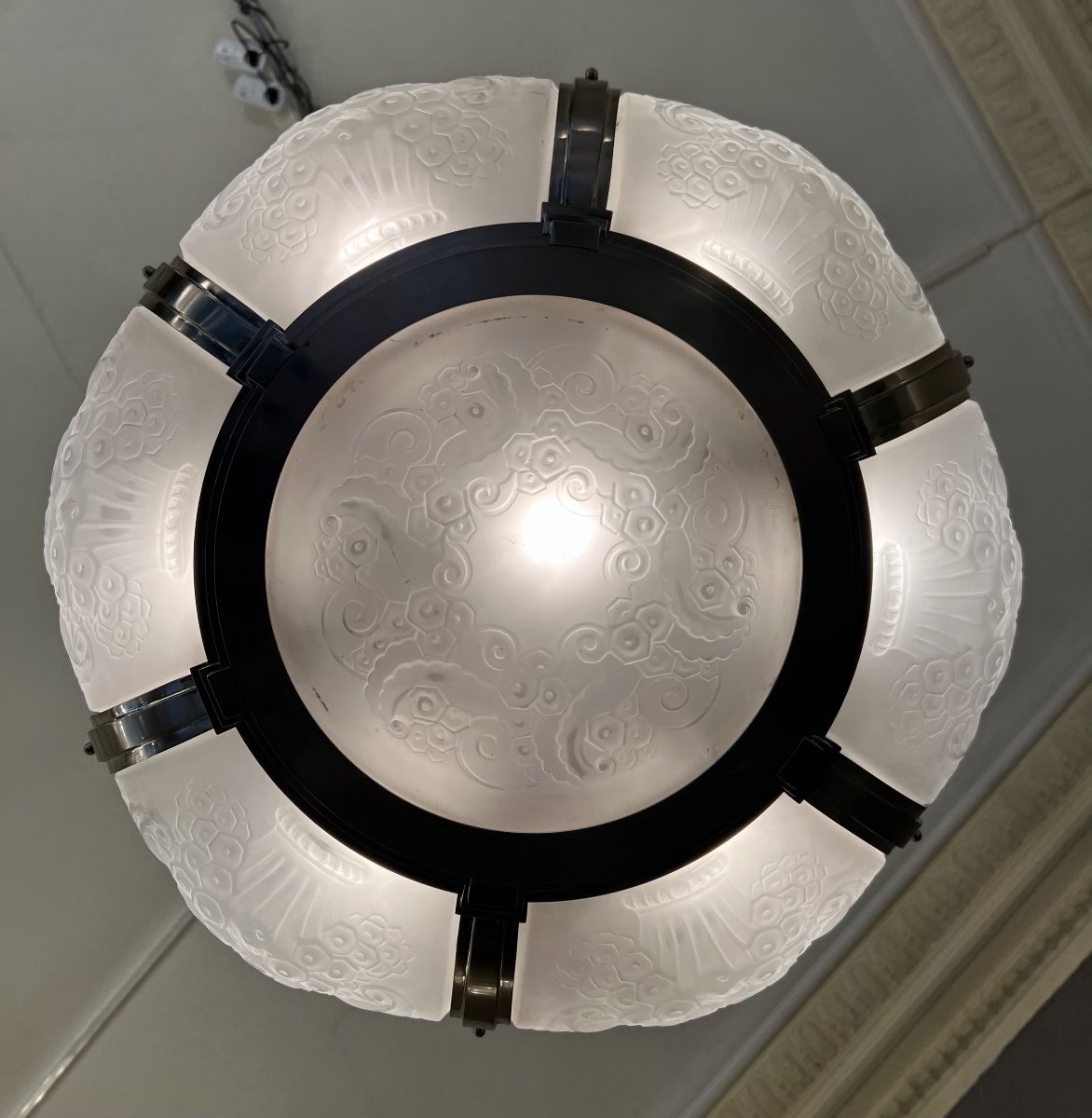 Exceptionnel Lustre Art Déco H. Petitot Et Müller  Frères Signé ( Lustres Art Deco 1930 ) -photo-2