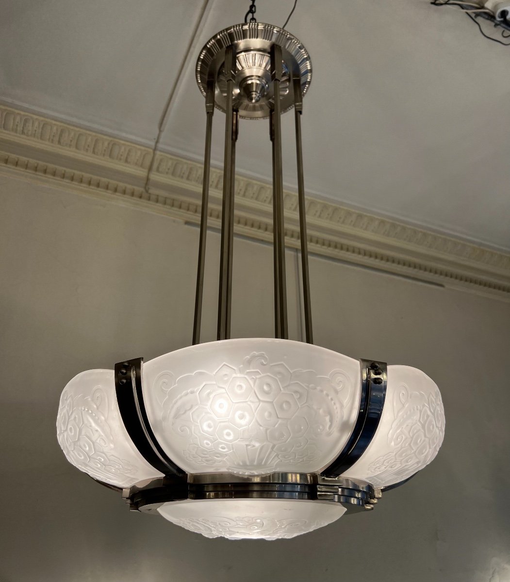 Exceptionnel Lustre Art Déco H. Petitot Et Müller  Frères Signé ( Lustres Art Deco 1930 ) -photo-3