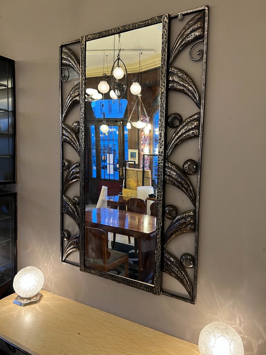 Art Deco Console And Its Mirror In Wrought Iron And Marble (art Deco Consoles - Mirrors 1930)-photo-1