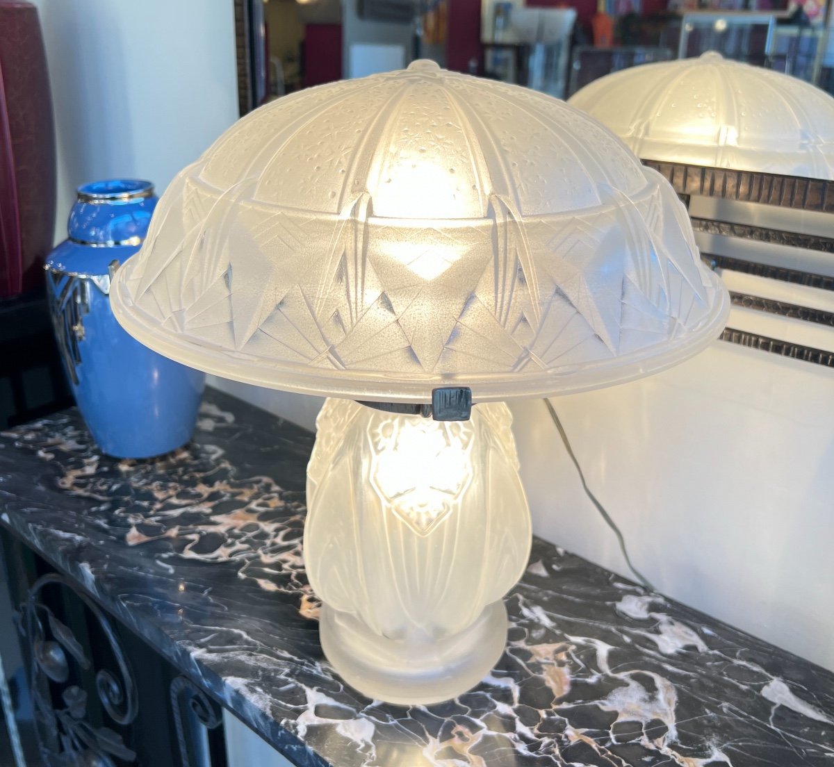 Extraordinaire Lampe Art Déco Müller Signée  à Double éclairage (fût/chapeau) ( Lampes 1930 ) -photo-4