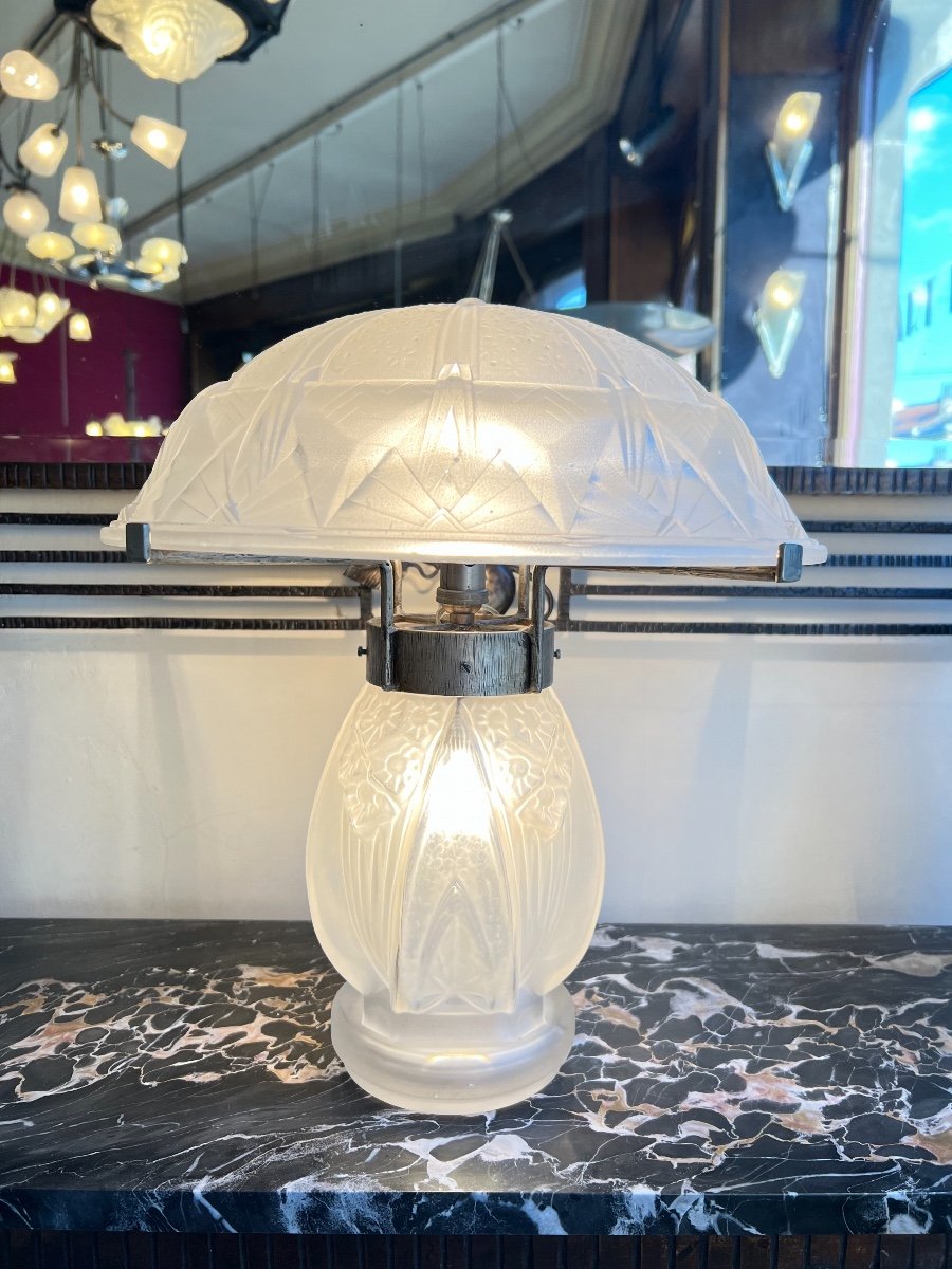 Extraordinaire Lampe Art Déco Müller Signée  à Double éclairage (fût/chapeau) ( Lampes 1930 ) -photo-3