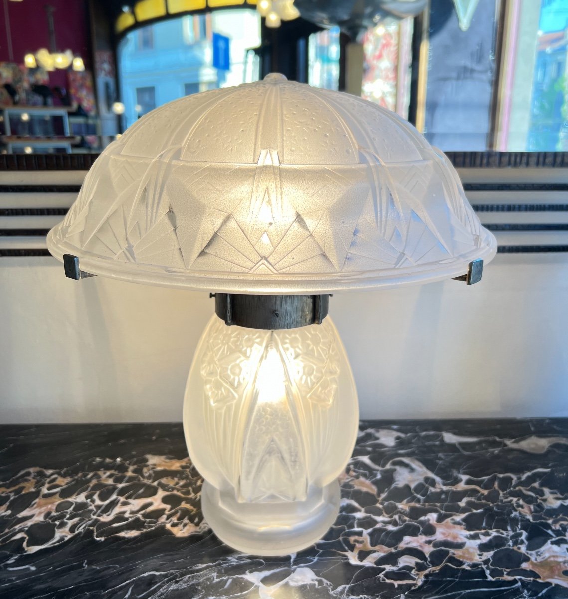 Extraordinaire Lampe Art Déco Müller Signée  à Double éclairage (fût/chapeau) ( Lampes 1930 ) 