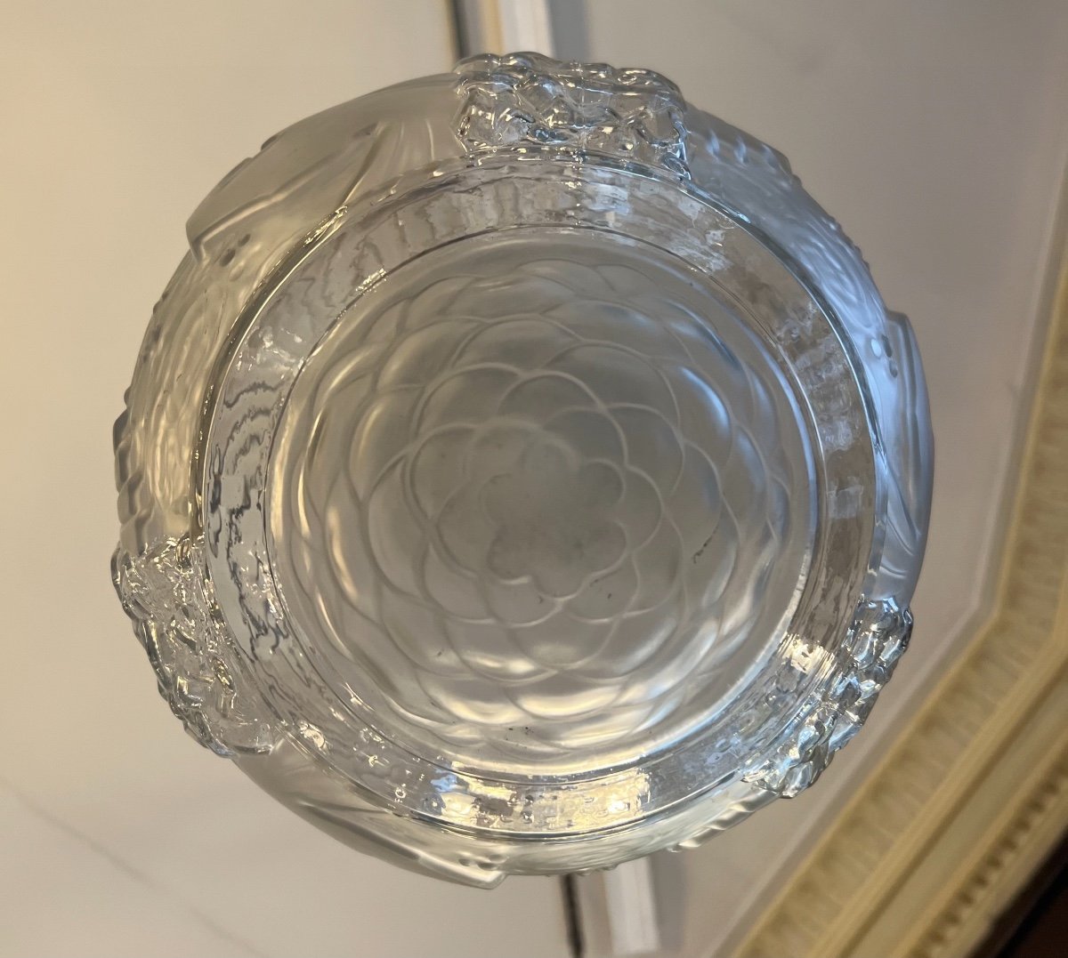 Plafonnier Art Déco «  Boule Aux Paons » Signé Müller Frères ( Lustre / Suspension 1930 ) -photo-7