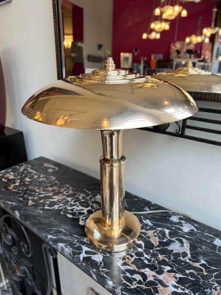 Superb Modernist Art Deco Lamp In Brass (art Deco Lamps / Lighting 1930)-photo-3