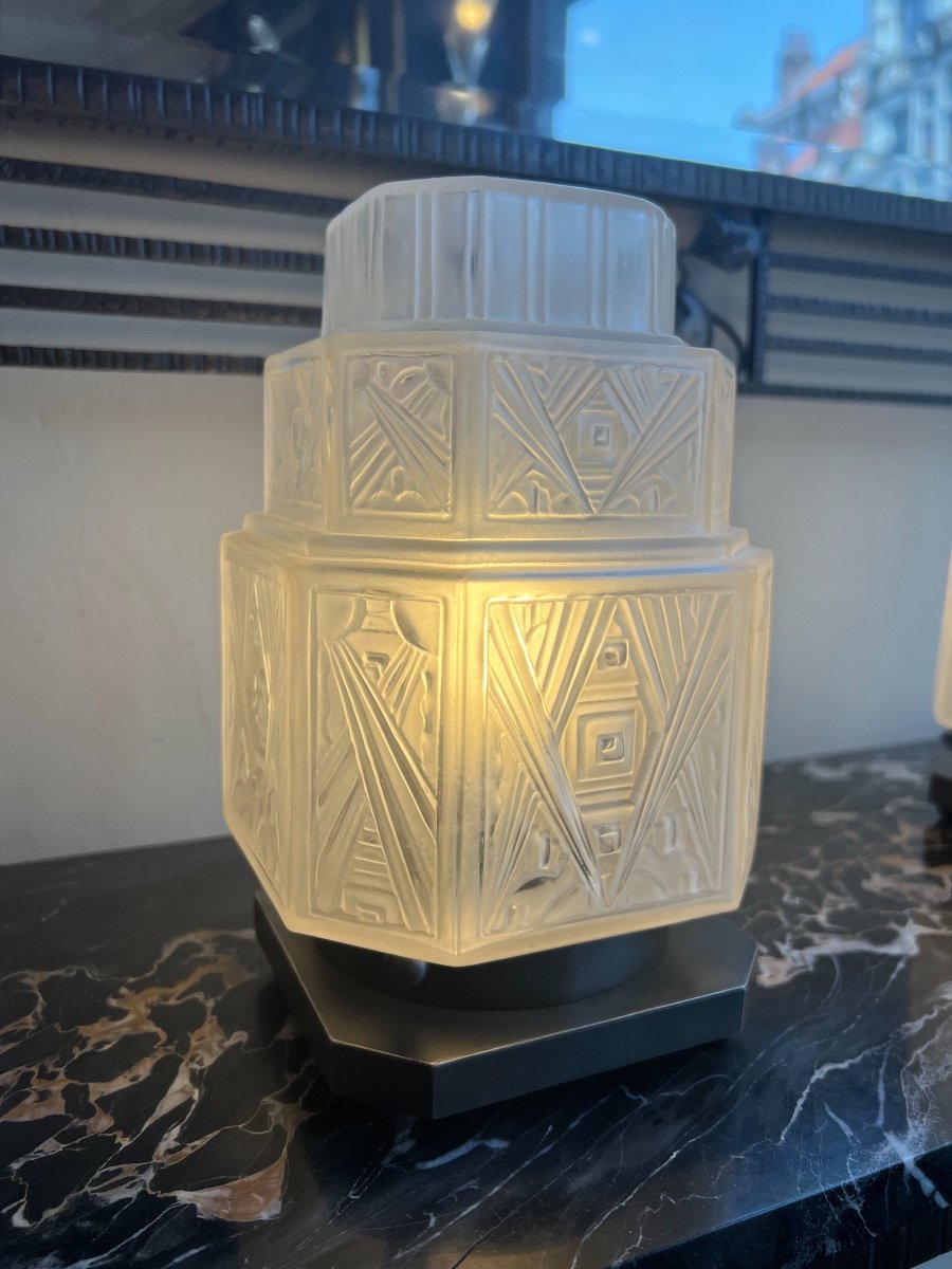 Exceptional Pair Of Art Deco G.leleu Desk / Night Lights / Table Lamps (lamp 1930)-photo-2