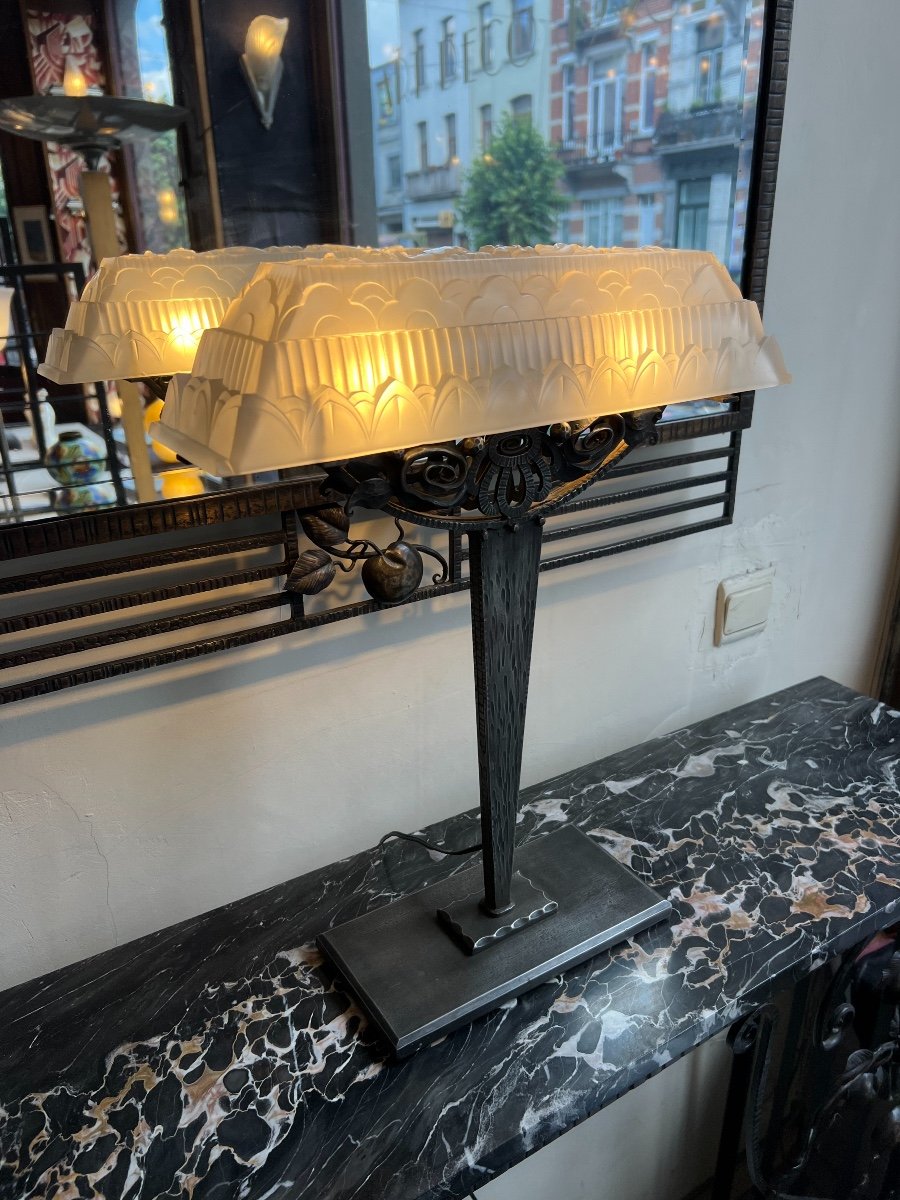 Grande Et Superbe Lampe Art Déco Verrerie Belge ( Val Saint Lambert ) { Lampes Art Deco 1930 ) -photo-4
