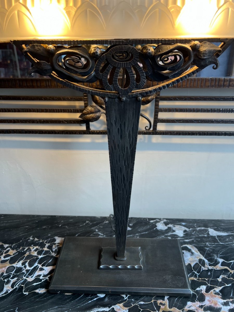 Grande Et Superbe Lampe Art Déco Verrerie Belge ( Val Saint Lambert ) { Lampes Art Deco 1930 ) -photo-5