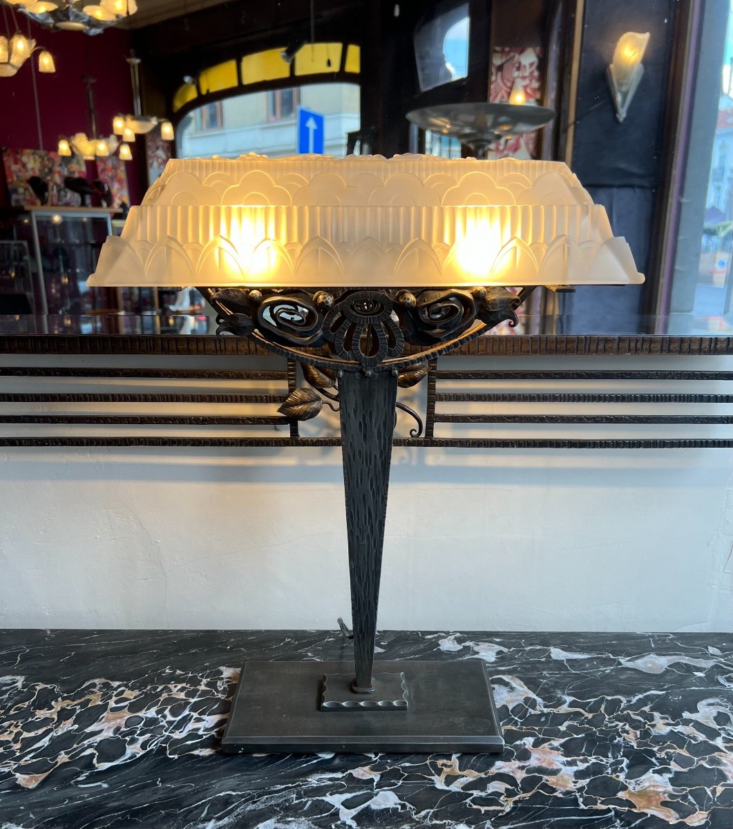 Grande Et Superbe Lampe Art Déco Verrerie Belge ( Val Saint Lambert ) { Lampes Art Deco 1930 ) 