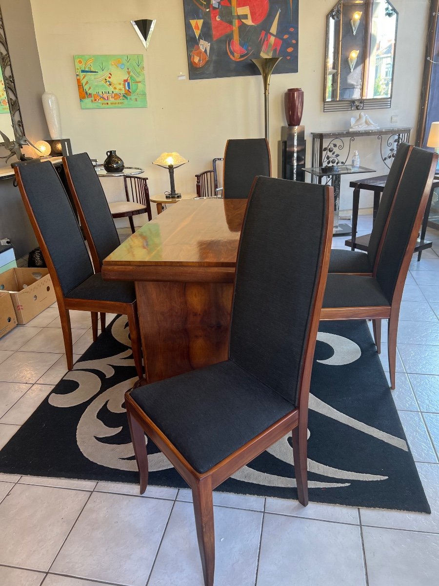 Suite / Set Of Six Art Deco Chairs In Cherry Wood And Velvet Fabric (1930 Art Deco Chair)-photo-2