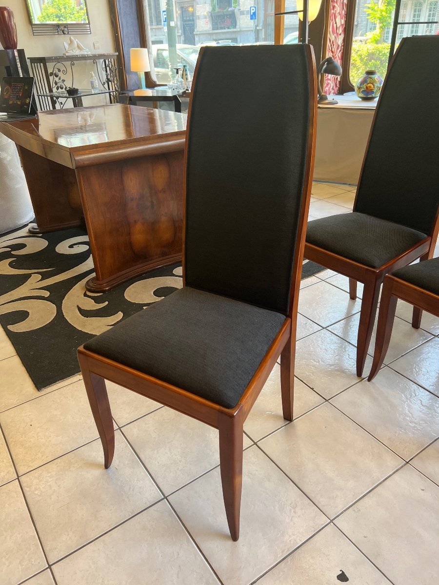 Suite / Set Of Six Art Deco Chairs In Cherry Wood And Velvet Fabric (1930 Art Deco Chair)-photo-1