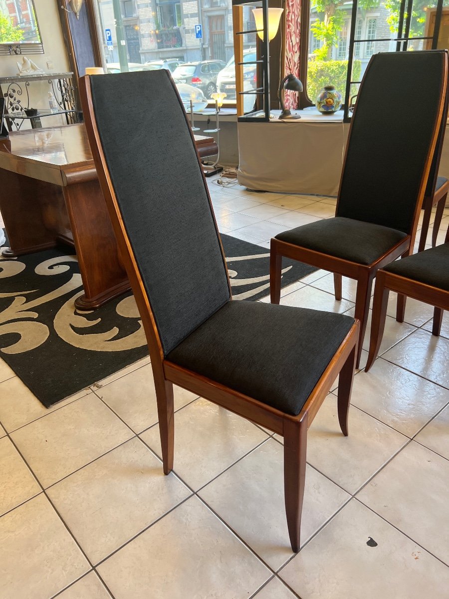 Suite / Set Of Six Art Deco Chairs In Cherry Wood And Velvet Fabric (1930 Art Deco Chair)-photo-6