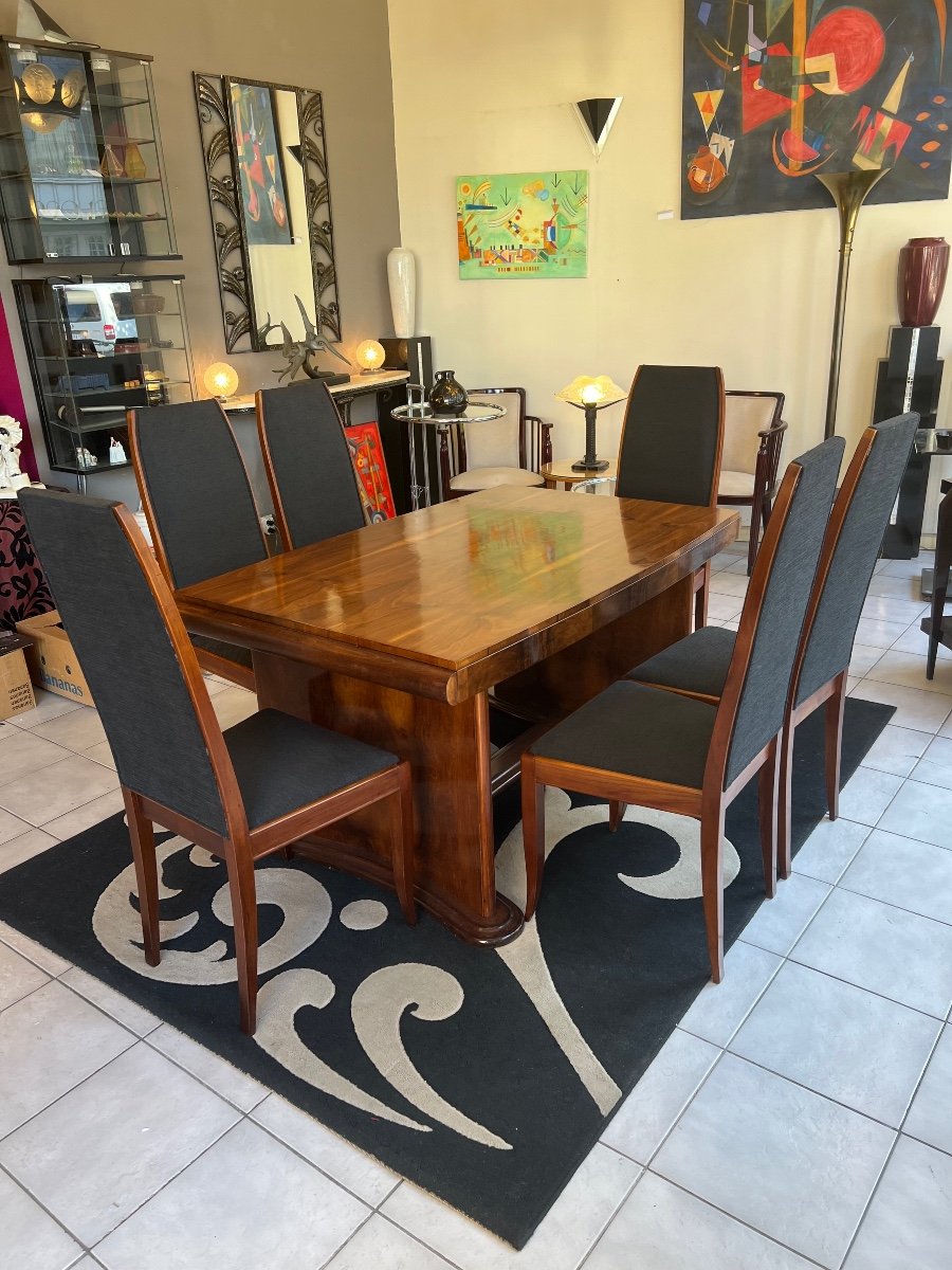 Suite / Set Of Six Art Deco Chairs In Cherry Wood And Velvet Fabric (1930 Art Deco Chair)-photo-7