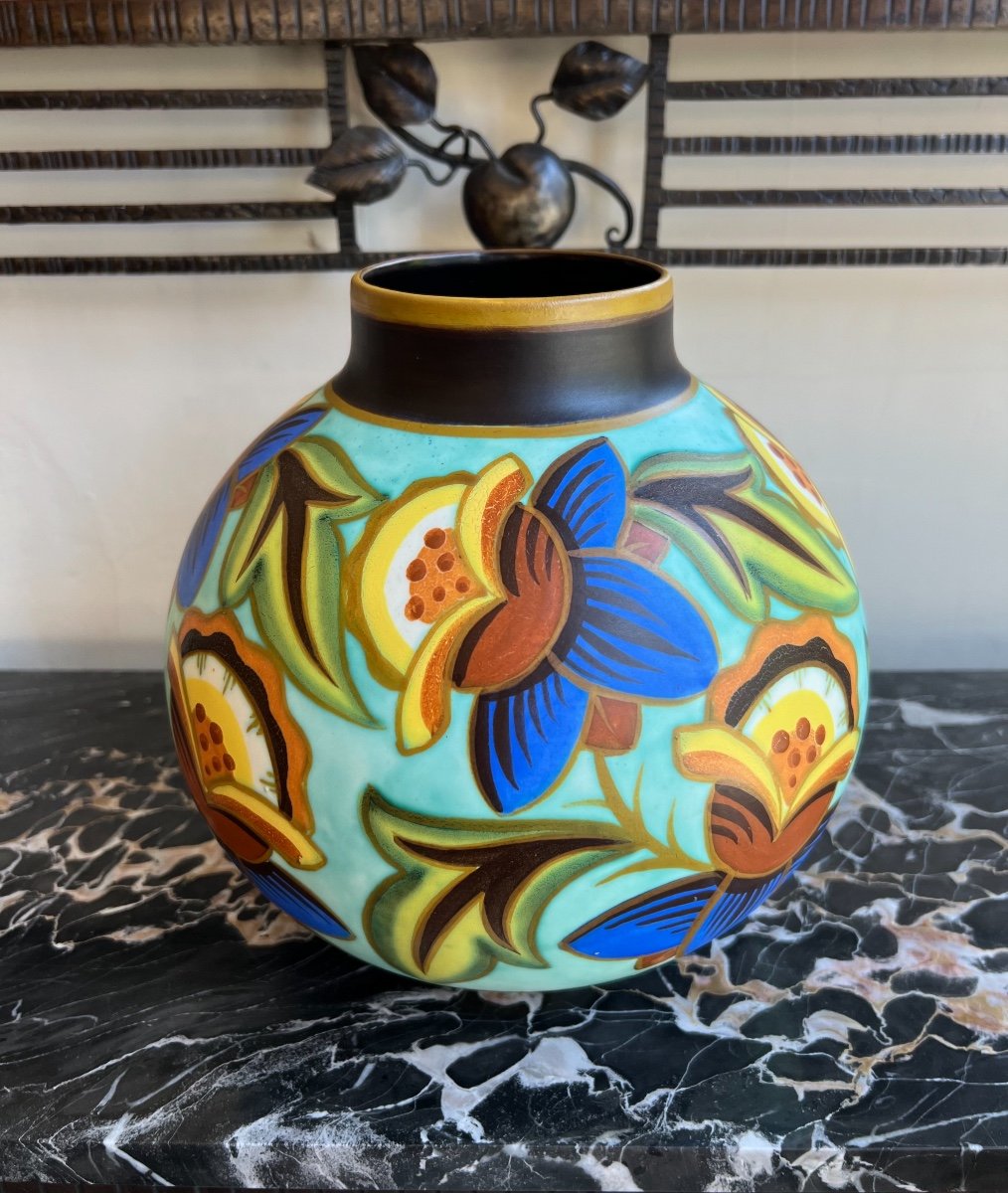 Somptueux Vase Art Déco Boch Kéramis Signé Vittorio Bonuzzi D2062 ( Vases Catteau / 1930 ) -photo-2
