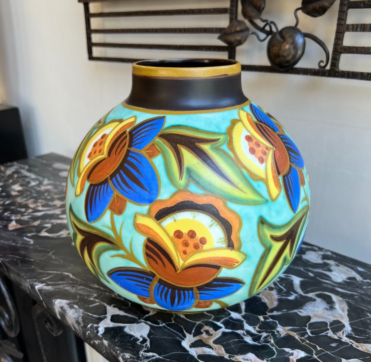 Somptueux Vase Art Déco Boch Kéramis Signé Vittorio Bonuzzi D2062 ( Vases Catteau / 1930 ) -photo-4