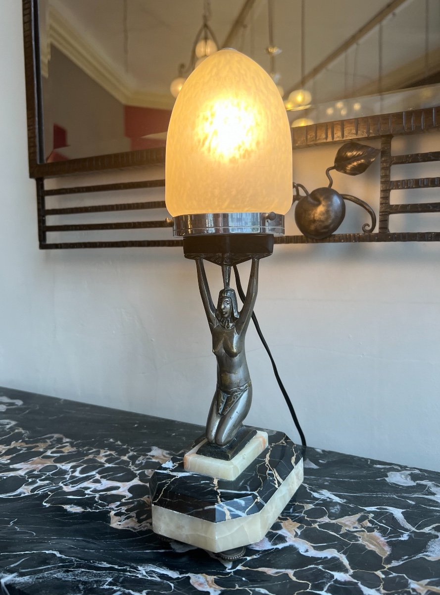Rare Lampe à Poser Art Déco En Bronze et Marbre Signée Schneider ( Lampes Art Deco 1930 ) -photo-2