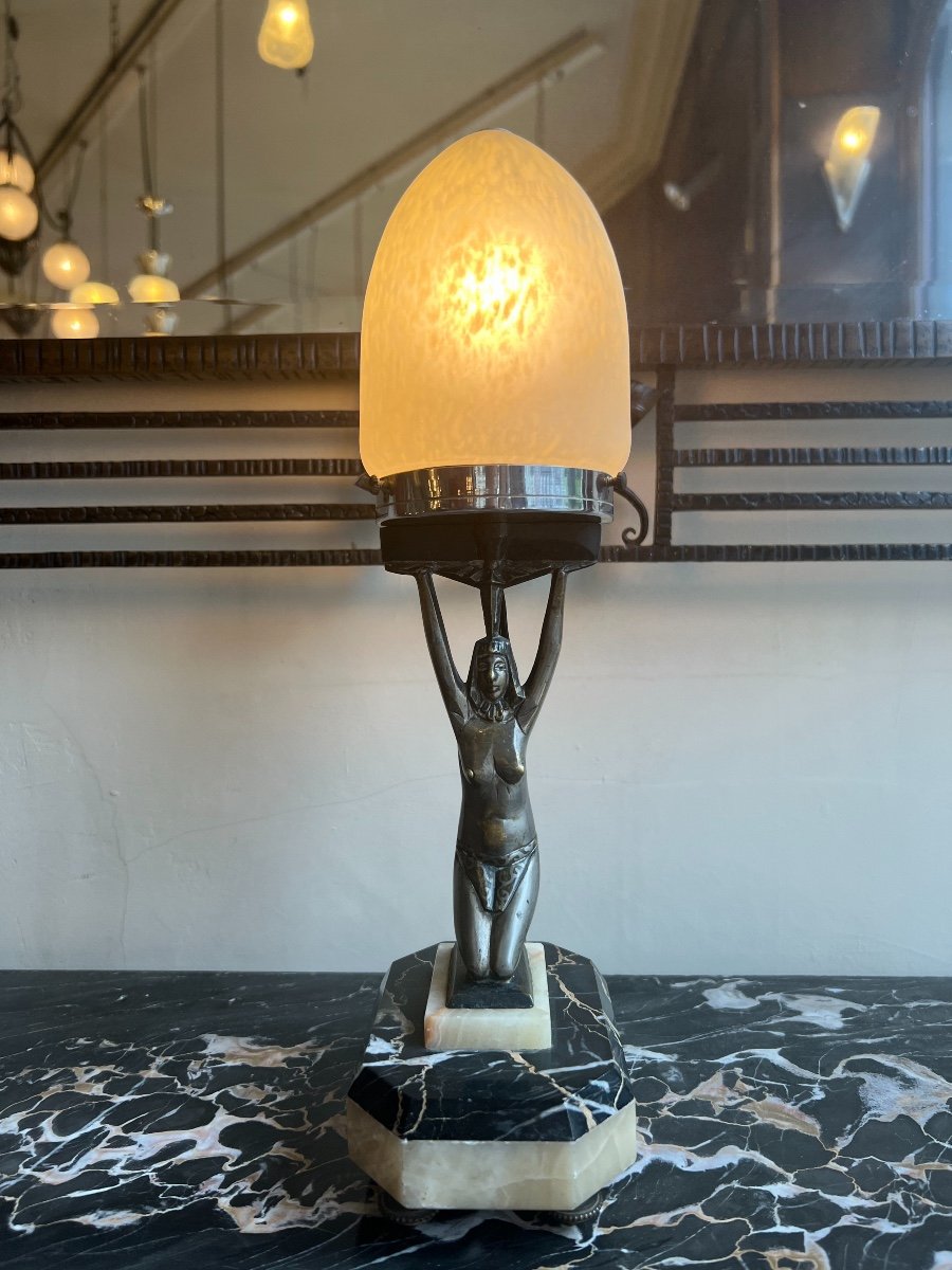Rare Lampe à Poser Art Déco En Bronze et Marbre Signée Schneider ( Lampes Art Deco 1930 ) -photo-1