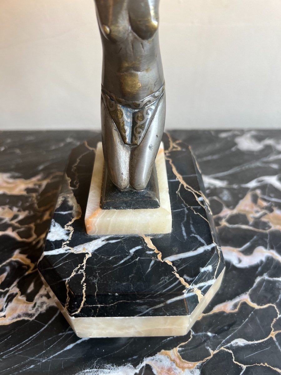 Rare Lampe à Poser Art Déco En Bronze et Marbre Signée Schneider ( Lampes Art Deco 1930 ) -photo-3