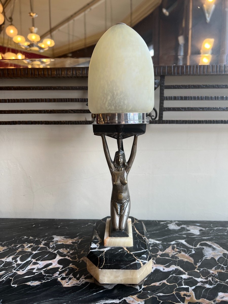 Rare Lampe à Poser Art Déco En Bronze et Marbre Signée Schneider ( Lampes Art Deco 1930 ) -photo-4