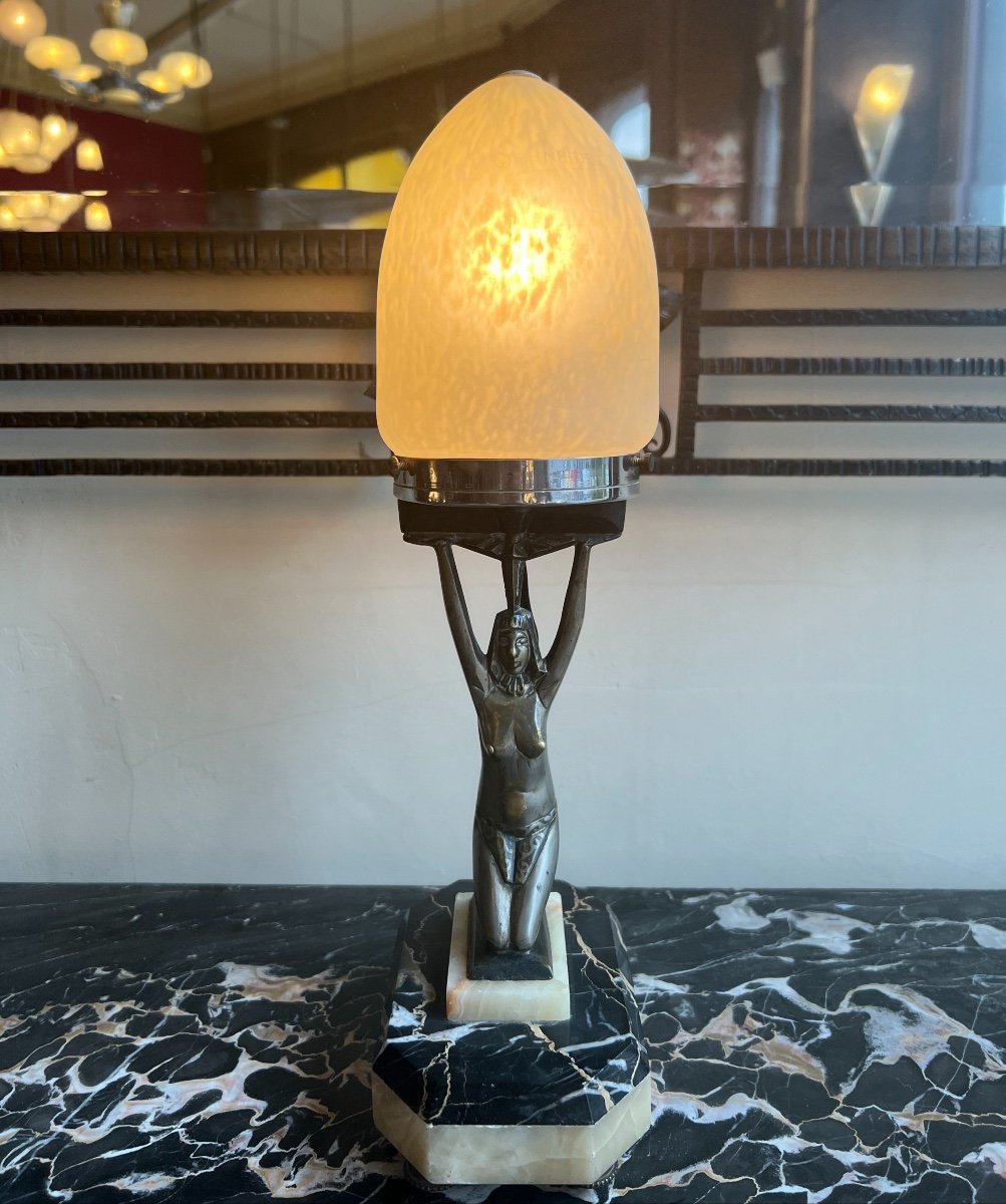 Rare Lampe à Poser Art Déco En Bronze et Marbre Signée Schneider ( Lampes Art Deco 1930 ) 