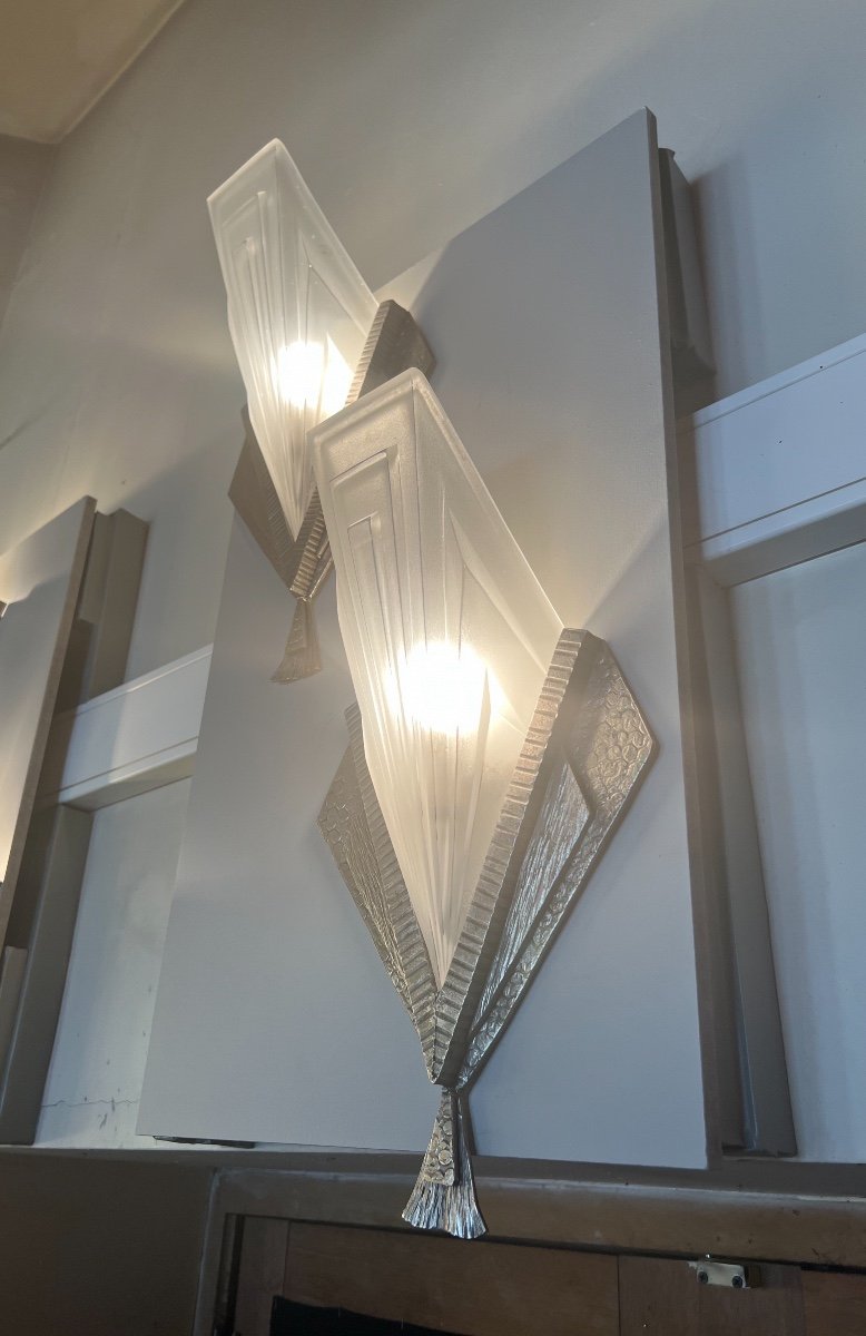 Superb Pair Of Art Deco Sconces Signed Degué Compiègne France (art Deco Sconces 1930)-photo-2