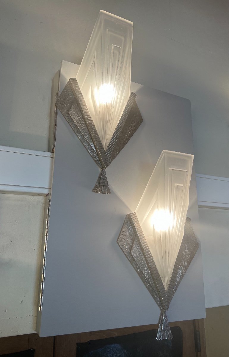 Superb Pair Of Art Deco Sconces Signed Degué Compiègne France (art Deco Sconces 1930)-photo-4