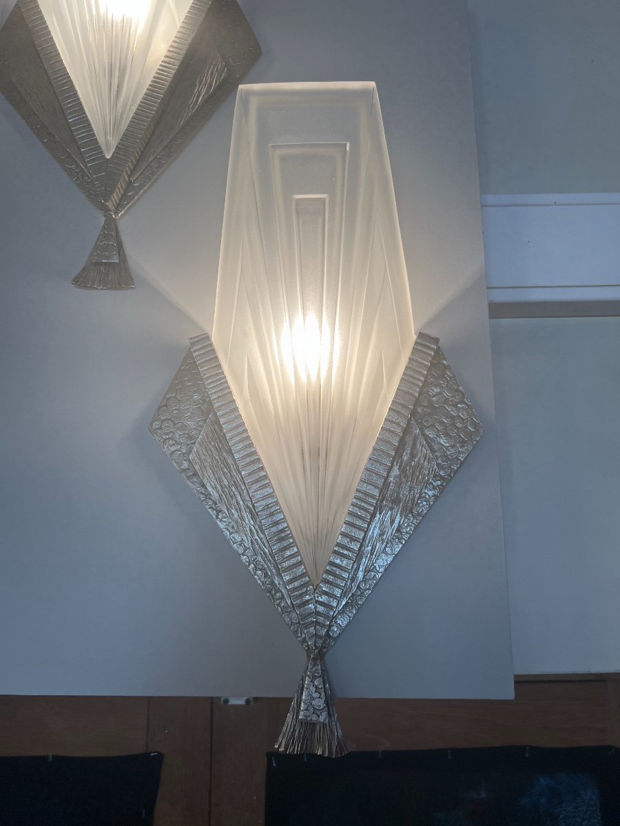 Superb Pair Of Art Deco Sconces Signed Degué Compiègne France (art Deco Sconces 1930)-photo-1