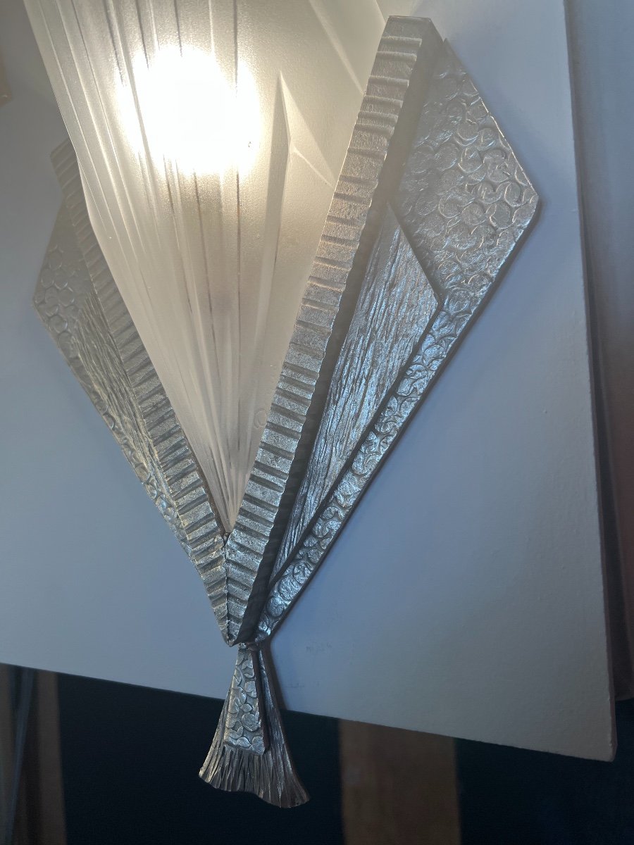 Superb Pair Of Art Deco Sconces Signed Degué Compiègne France (art Deco Sconces 1930)-photo-2
