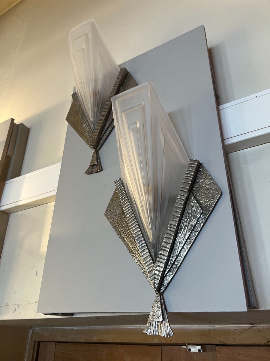 Superb Pair Of Art Deco Sconces Signed Degué Compiègne France (art Deco Sconces 1930)-photo-5