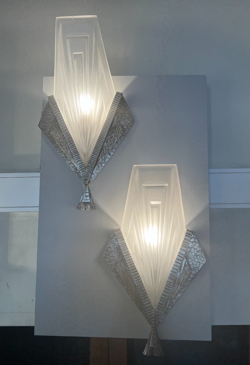 Superb Pair Of Art Deco Sconces Signed Degué Compiègne France (art Deco Sconces 1930)