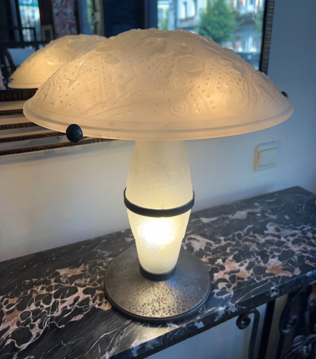 Exceptional Art Deco Lamp With Shaft And Illuminated Hat Signed Müller Frères (1930 Lamps)-photo-4