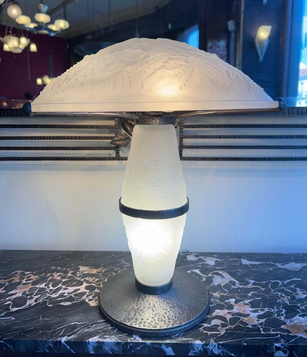 Exceptional Art Deco Lamp With Shaft And Illuminated Hat Signed Müller Frères (1930 Lamps)-photo-1
