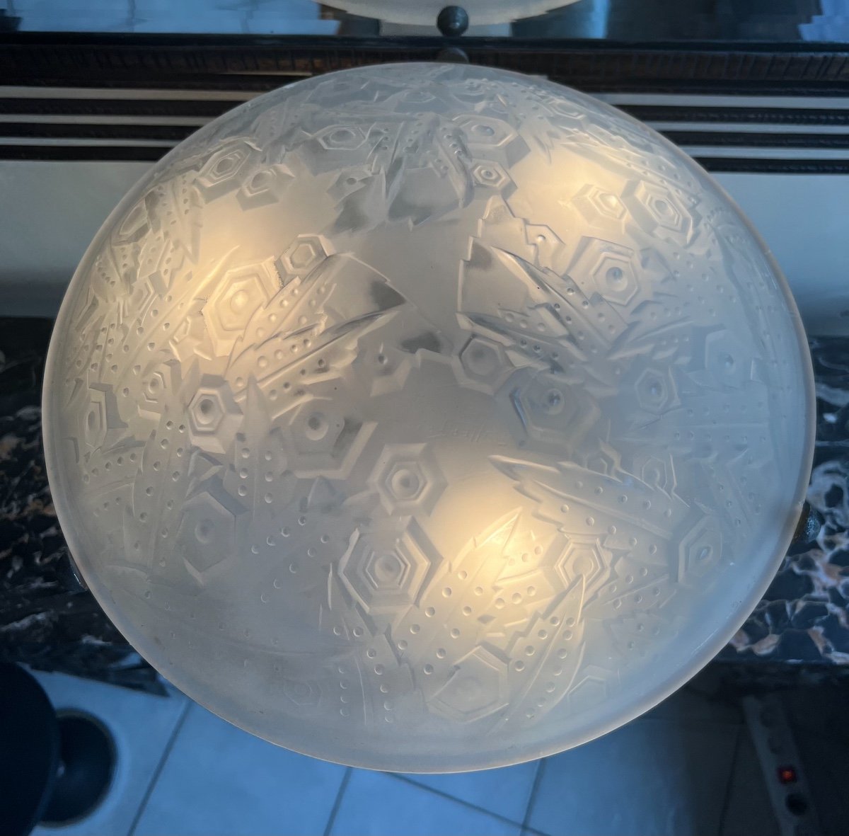 Exceptional Art Deco Lamp With Shaft And Illuminated Hat Signed Müller Frères (1930 Lamps)-photo-3