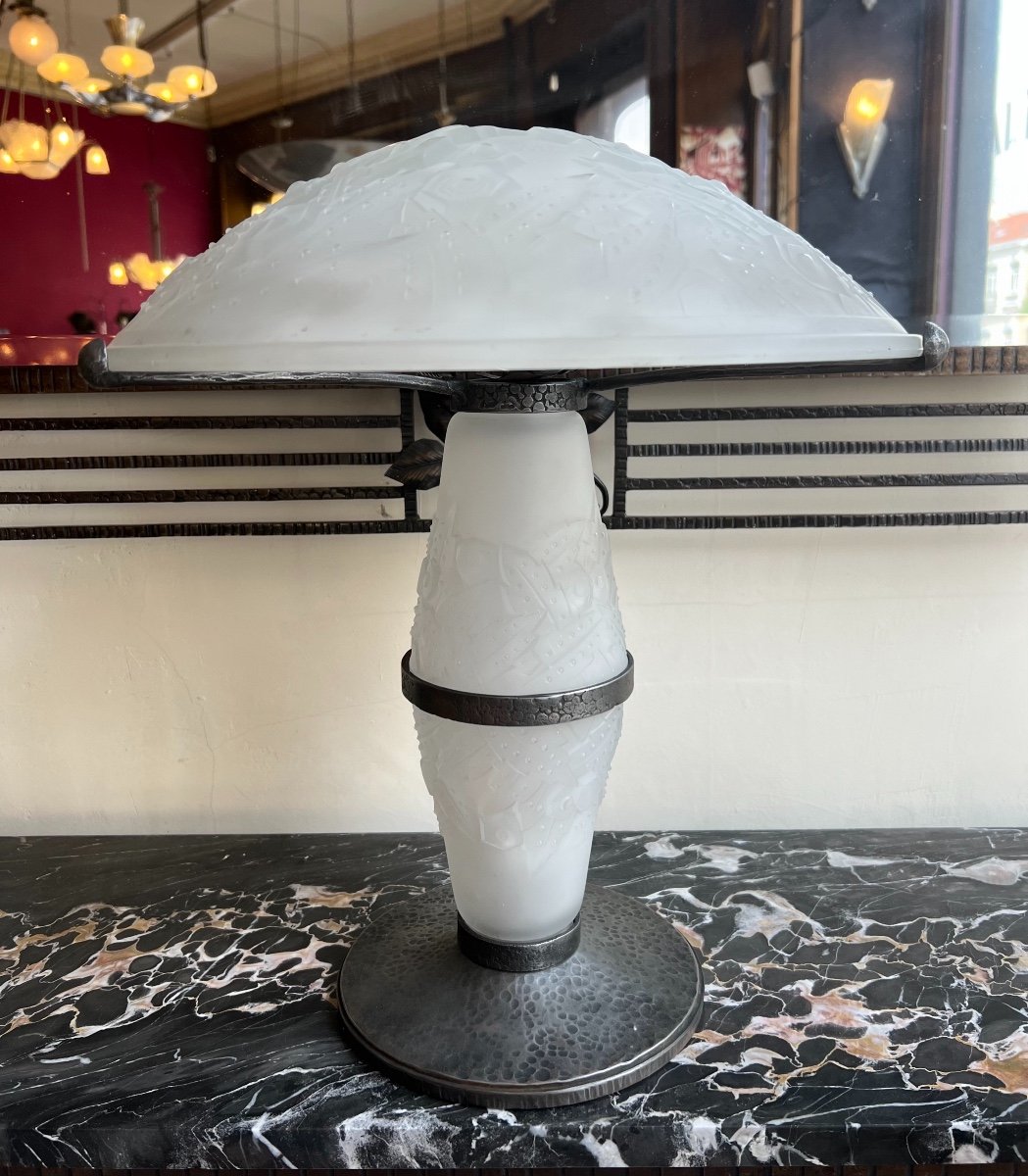 Exceptional Art Deco Lamp With Shaft And Illuminated Hat Signed Müller Frères (1930 Lamps)-photo-4