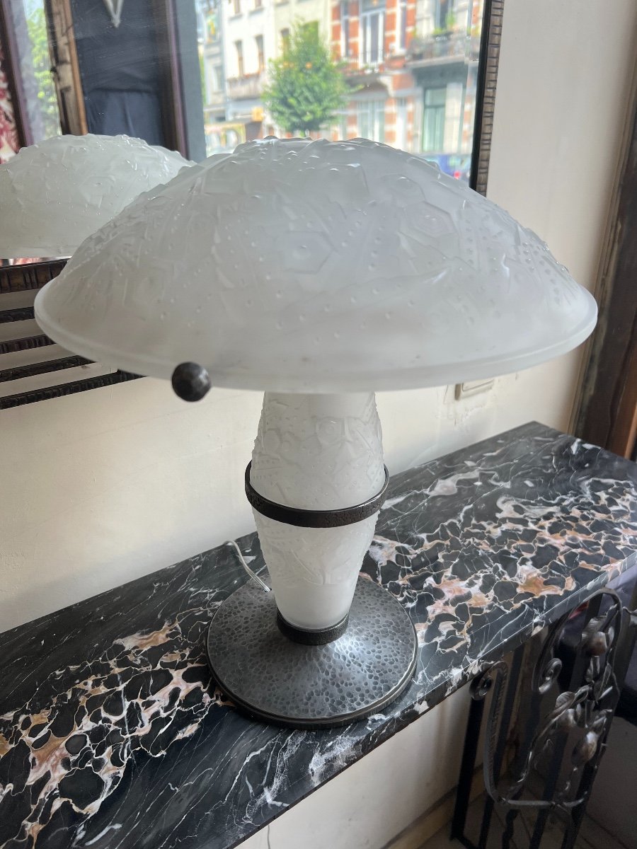 Exceptional Art Deco Lamp With Shaft And Illuminated Hat Signed Müller Frères (1930 Lamps)-photo-6