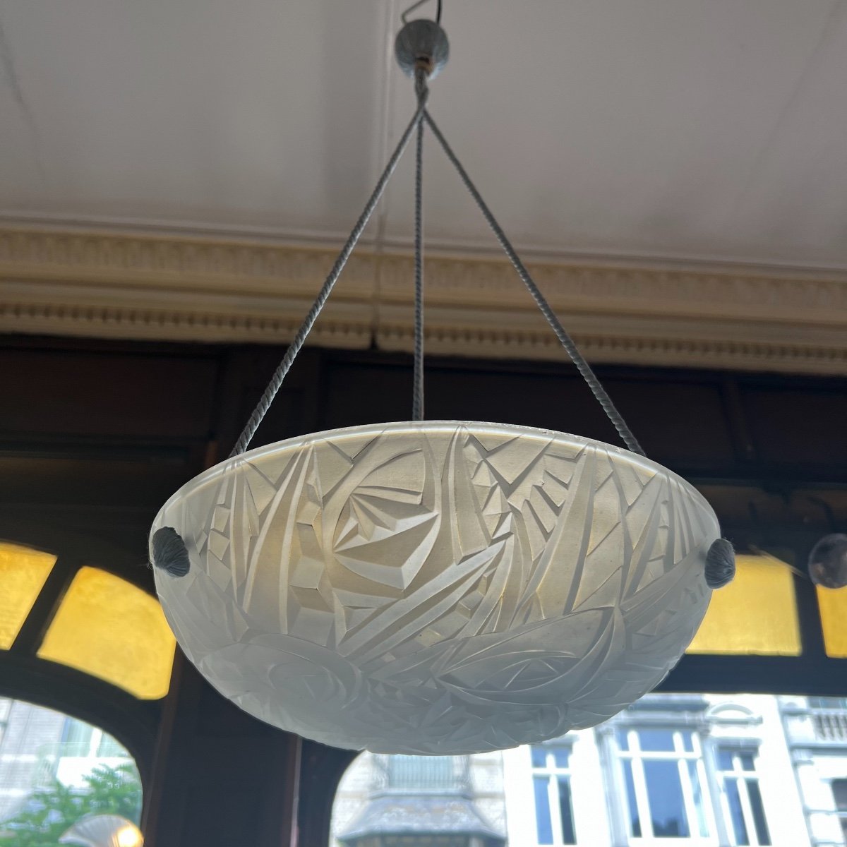 Suspension / Plafonnier  Vasque Art Déco Degué à Cordelières ( Lustre Art Deco 1930 ) -photo-7