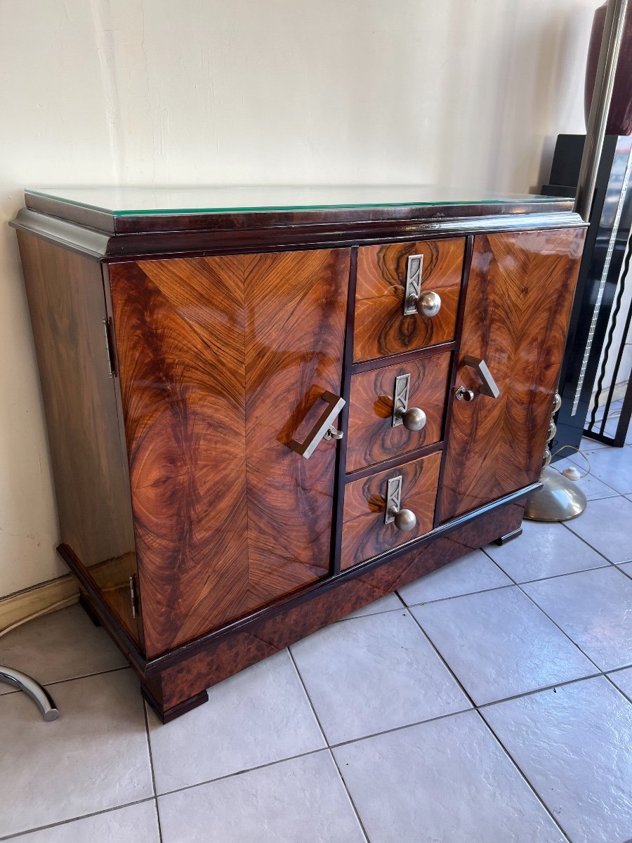Magnificent Art Deco Buffet In Walnut And Burl Walnut Polished Au Tampon (art Deco Furniture 1930)-photo-4